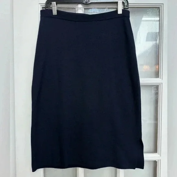 Bill Blass Classic Dark Navy Silk Knit Blend Pencil Stretchy Skirt Size Medium M - Picture 1 of 7